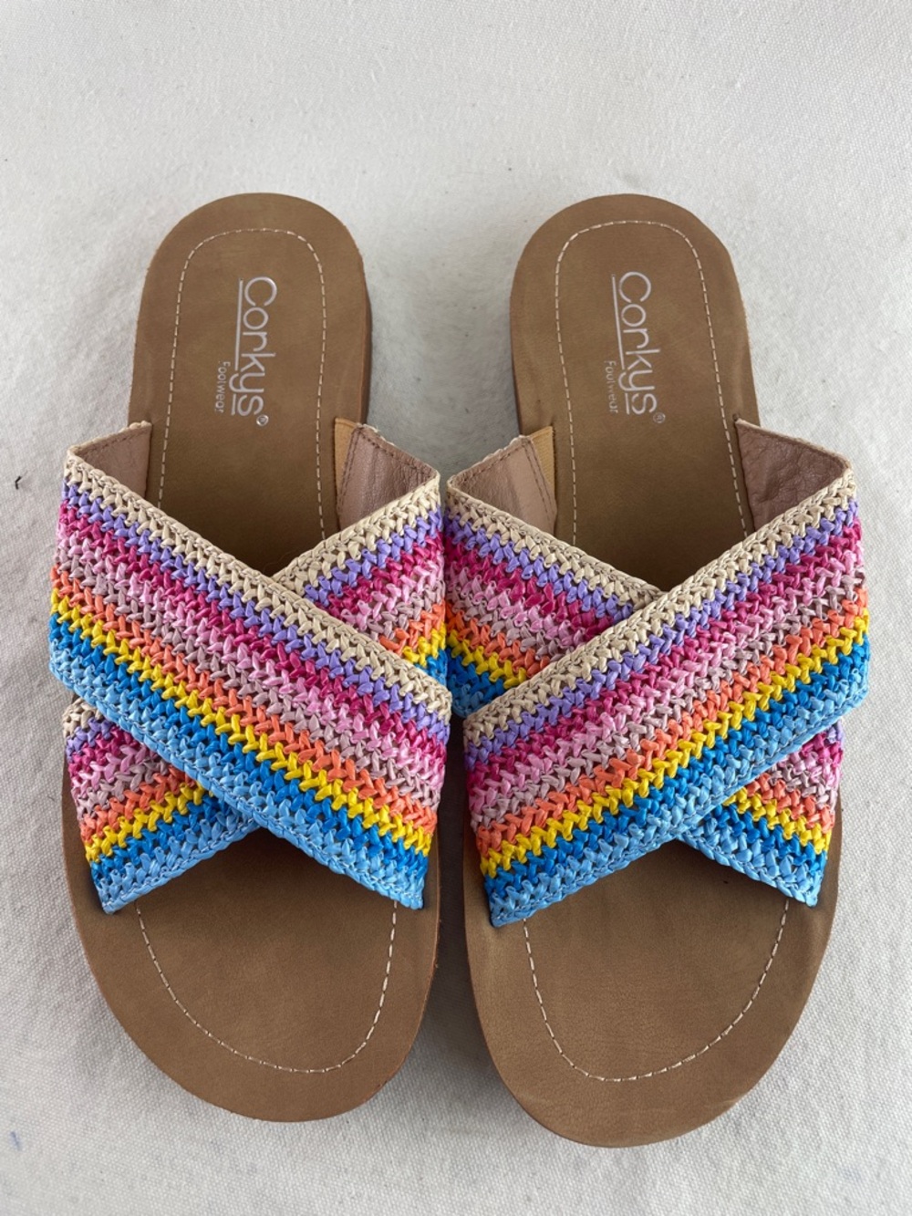 Corkys Crochet Crossover Slide Sandals Size 10